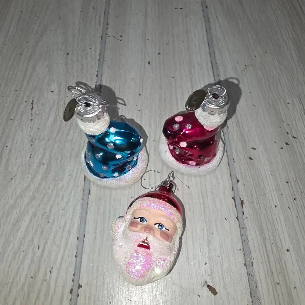 Christopher Radko Celebrations Santa Claus Ornament Glass Set Of 3 Christmas